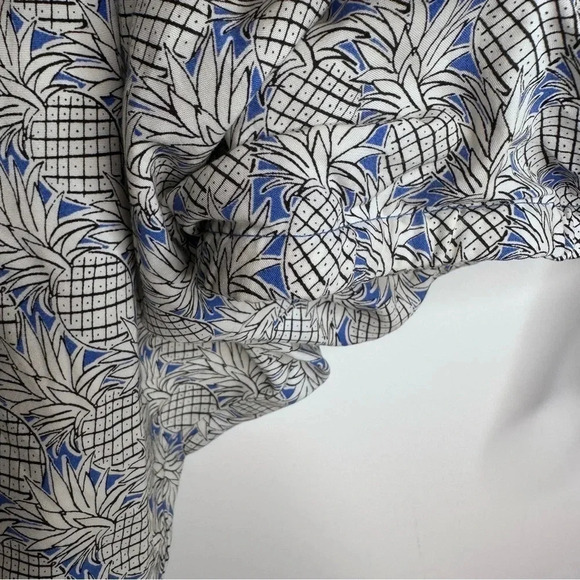 Maeve Anthropologie Blue Pineapple Print Ruffle Cropped Blouse Size Small - Picture 3 of 11